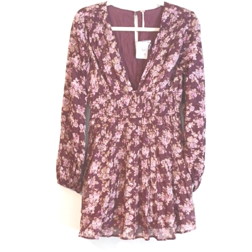 Free People "Berry Combo" Floral Mini Dress in Size XS (NWT)